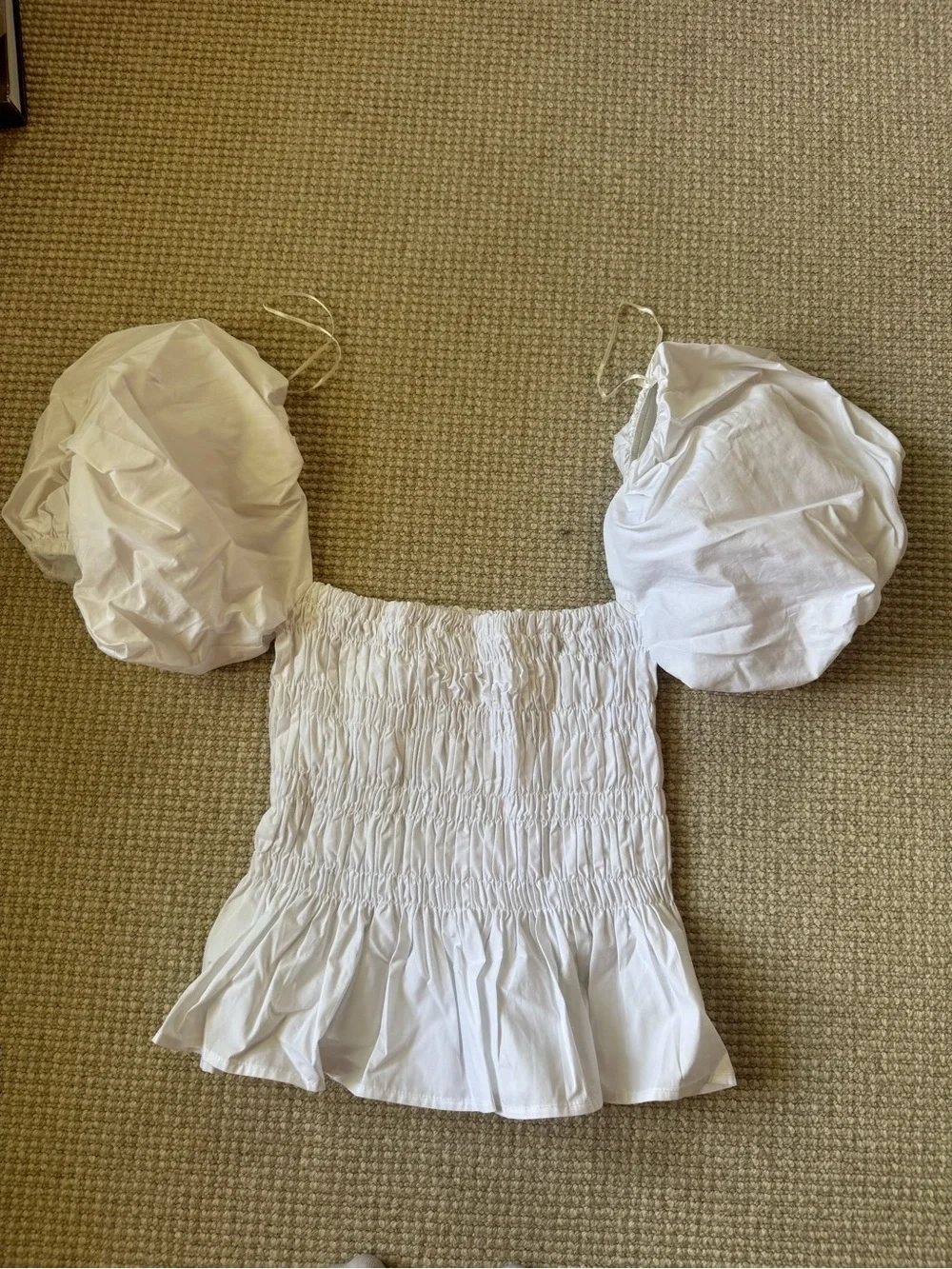 Astr White Smocked Puff Sleeve Top